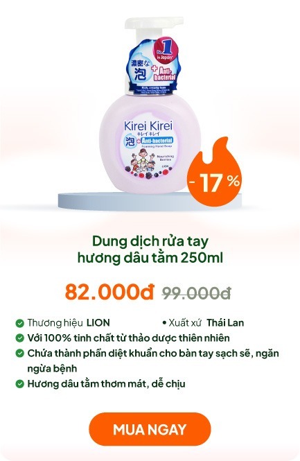 Dung dịch rửa tay, nước rửa tay tạo bọt hương dâu tằm 250ml 