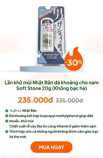 Lăn khử mùi Nhật Bản đá khoáng cho nam Soft Stone 20g (Không bạc hà)