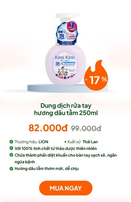 Dung dịch rửa tay, nước rửa tay tạo bọt hương dâu tằm 250ml 
