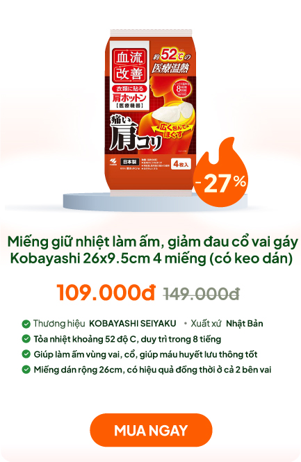 Miếng giữ nhiệt làm ấm, giảm đau cổ vai gáy Kobayashi 26x9.5cm 4 miếng (có keo dán)