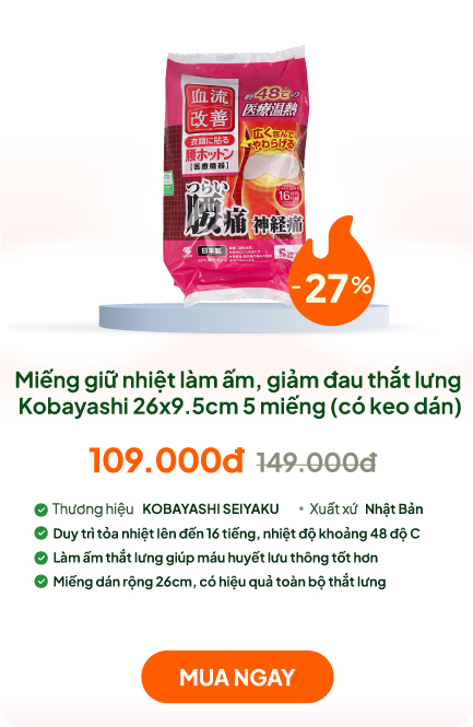 Miếng giữ nhiệt làm ấm, giảm đau thắt lưng Kobayashi 26x9.5cm 5 miếng (có keo dán)
