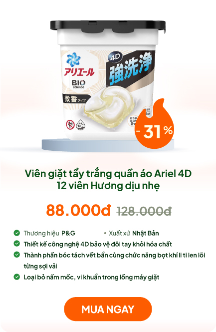 Viên giặt tẩy trắng quần áo Ariel 4D 12 viên Hương dịu nhẹ