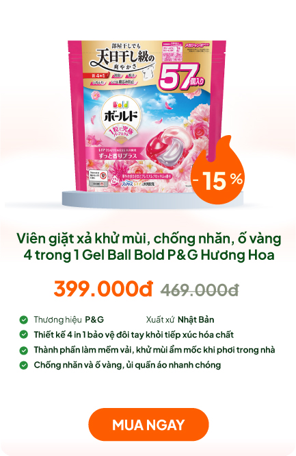 Viên giặt xả khử mùi, chống nhăn, ố vàng 4 trong 1 Gel Ball Bold P&G Hương hoa 57 viên