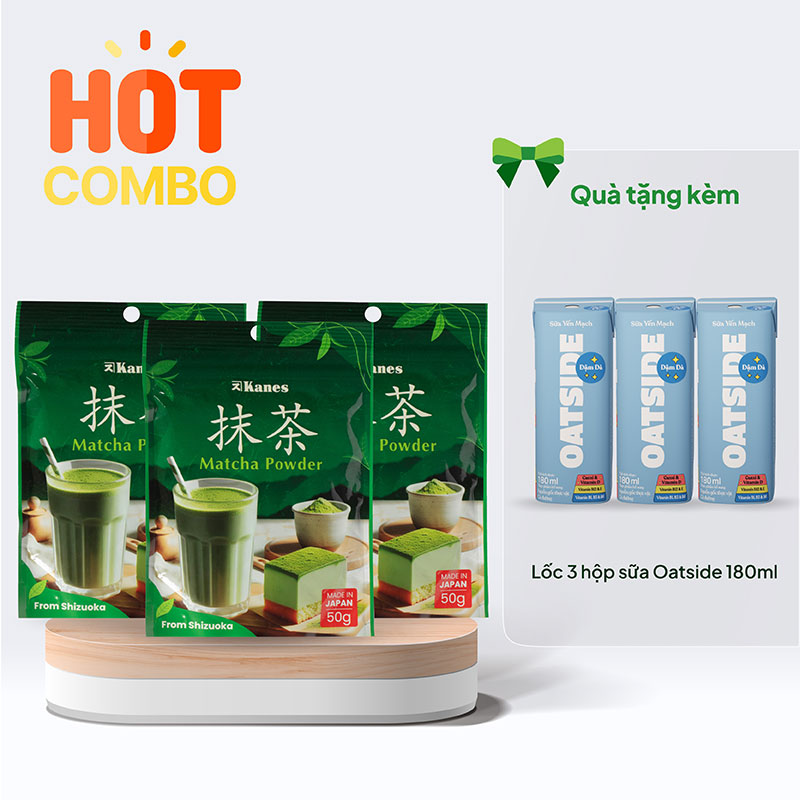 Combo mua 3 gói Bột trà xanh Matcha Nhật Bản Kanes 50g CHỈ 198.000Đ - Tặng thêm 3 hộp sữa Oatside 180ml