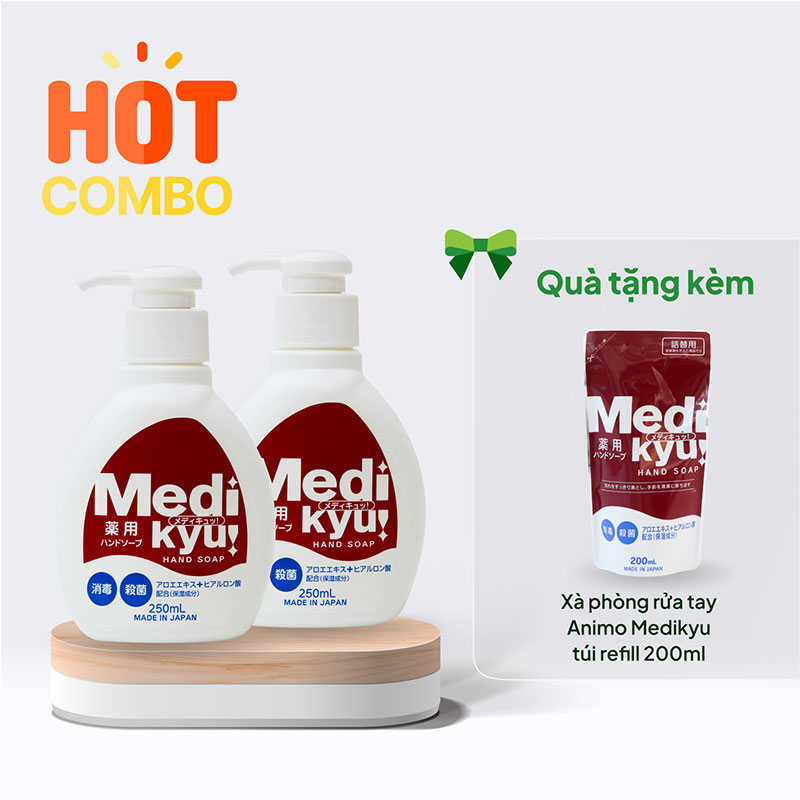 Combo siêu hời mua Dung dịch rửa tay Animo 250ml Kháng khuẩn và dưỡng ẩm tặng túi refill 200ml