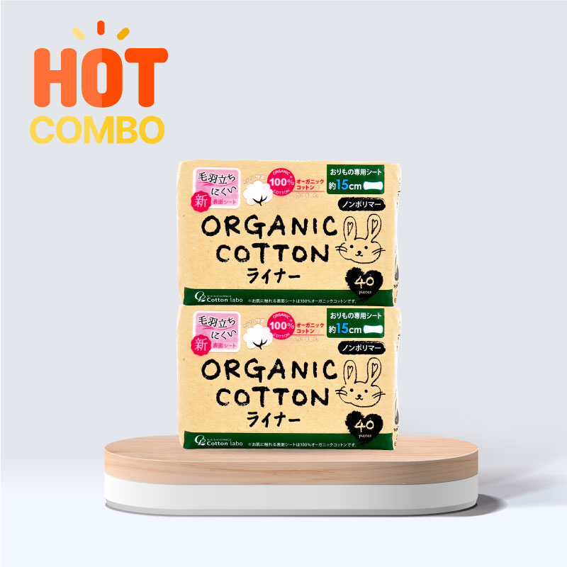 Combo siêu tiết kiệm 2 băng vệ sinh hàng ngày Organic Cotton siêu mỏng Cotton Labo 15cm 40 miếng