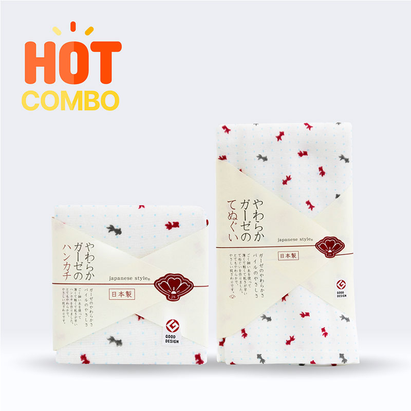 Combo siêu tiết kiệm Khăn Tenugui cotton Nhật Bản Nissen Japanese Style Ryu Deme 34x90cm và 30x30cm 
