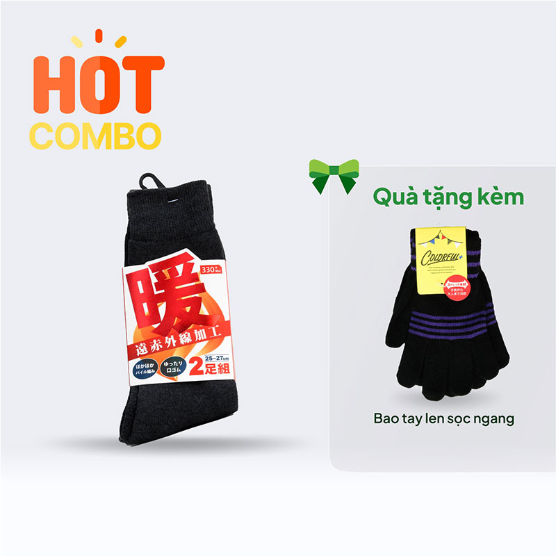 Combo siêu hời mua combo Vớ nam giữ ấm cổ cao 25-27cm 2 đôi (Nhiều mẫu) tặng 1 đôi Bao tay len sọc ngang (Nhiều mẫu)