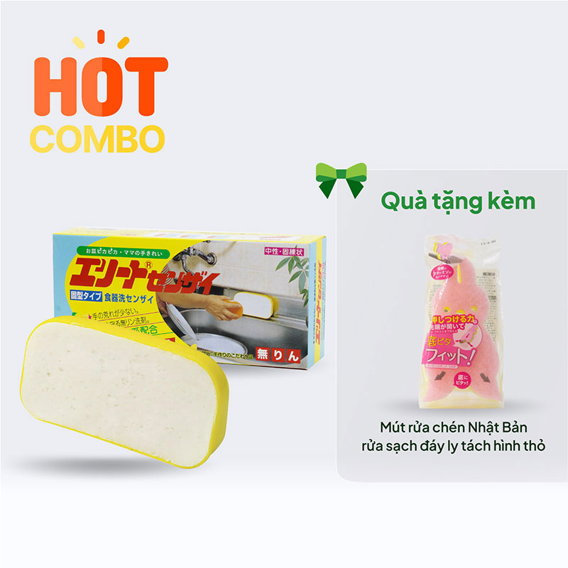 Combo siêu hời mua Xà phòng rửa chén Nhật Bản gốc thực vật dầu dừa Nisshin 580g tặng Mút rửa chén (Nhiều mẫu)
