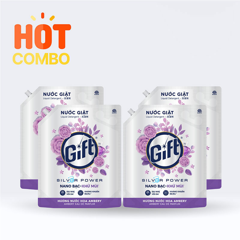 Combo siêu tiết kiệm 1 thùng 4 túi Nước giặt Gift Hương nước hoa Ambery túi 3.6kg
