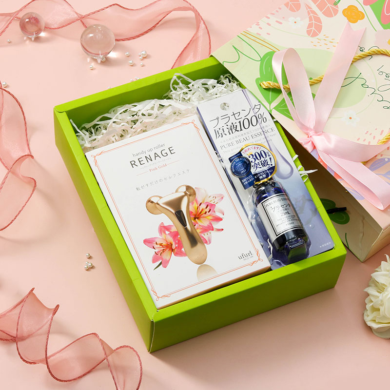 Giftset 8/3: Cây lăn massage mặt và toàn thân Renage và Tinh chất Placenta tinh khiết Japan Gals 25ml