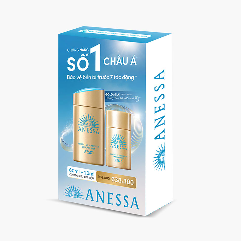 Combo sữa chống nắng dưỡng da kiềm dầu Anessa SPF50+ PA++++ 60ml + 20ml