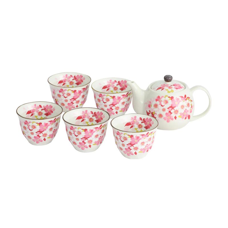 Bộ bình, ly gốm Nhật Bản (Hoa Sakura)