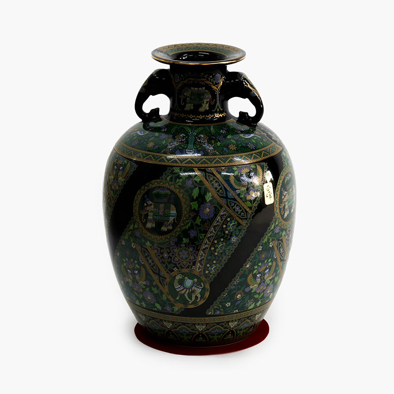 Bình hoa gốm sứ Nhật Bản cao cấp 18x26.5cm (Họa tiết voi Sarasa cổ điển)