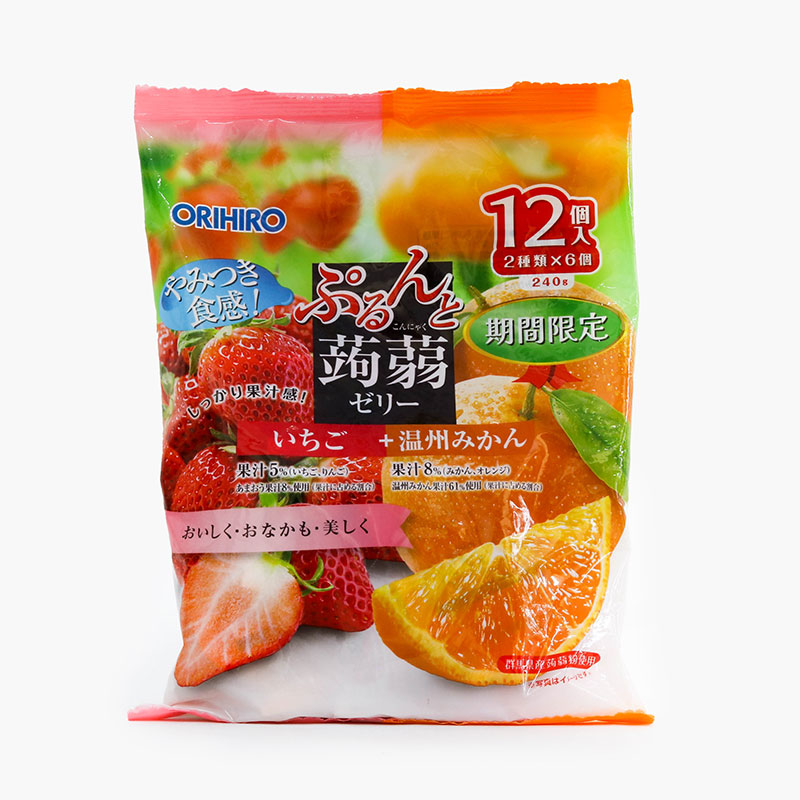 Thạch trái cây Orihiro vị quýt Nhật và dâu tây 240g (12 cái)