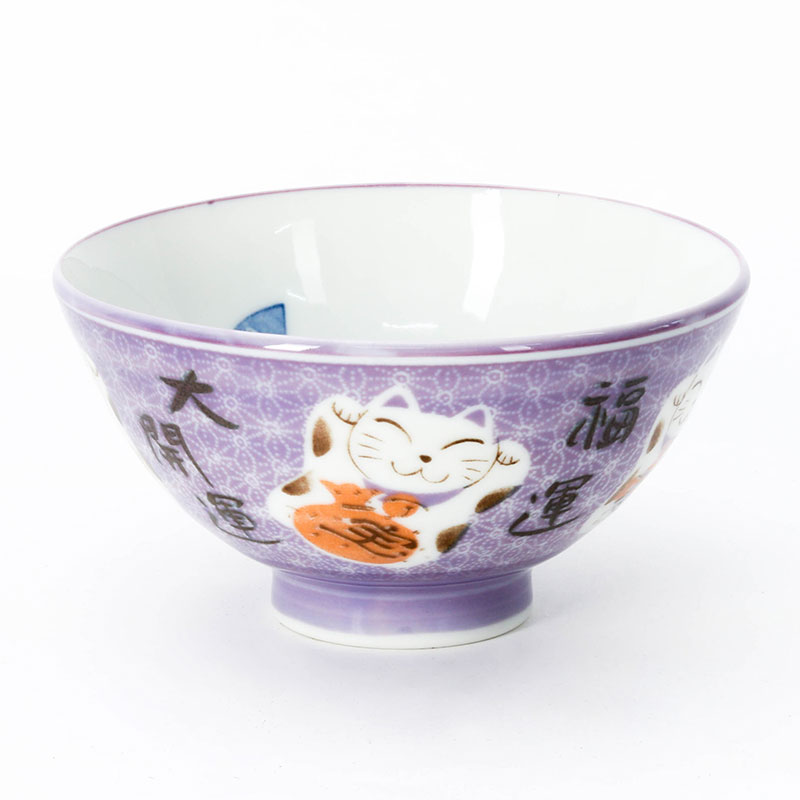 Chén sứ Nhật Bản 12.2cm Hình mèo may mắn (Tím)