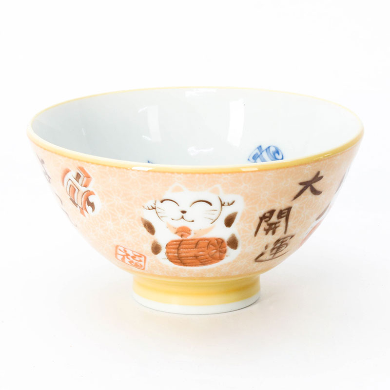 Chén sứ Nhật Bản 12.2cm Hình mèo may mắn (Vàng)