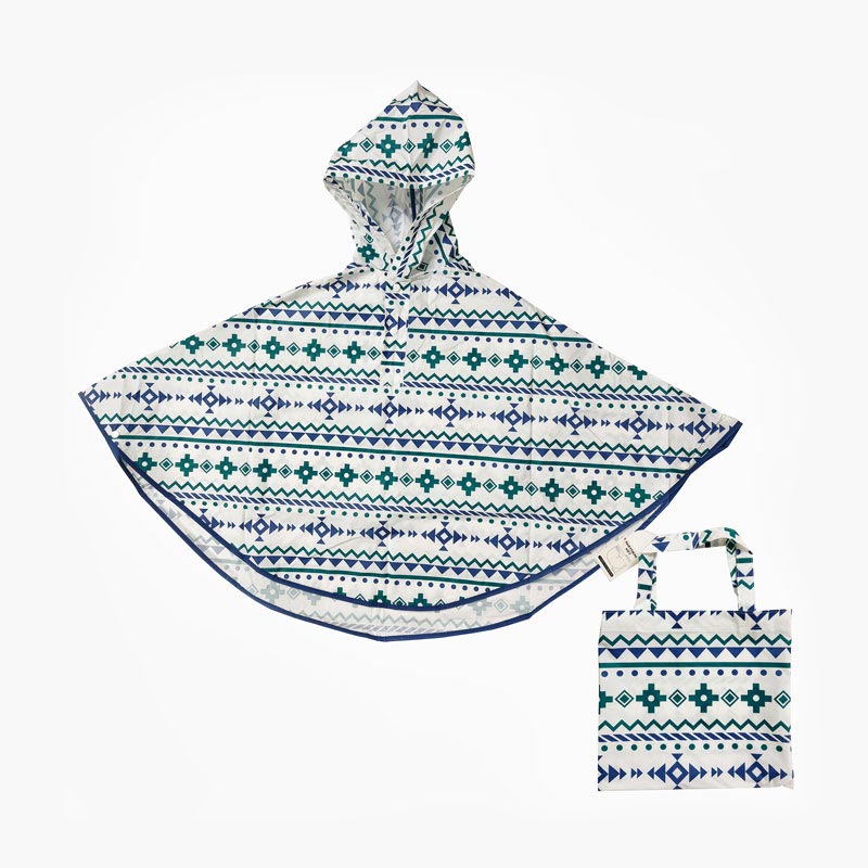 Áo mưa trẻ em cánh dơi họa tiết Kilim kèm túi đựng  100-120cm (Xanh)