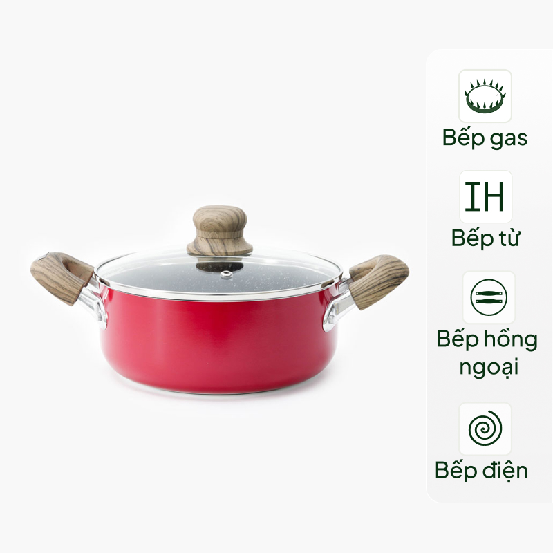 Nồi chống dính đá hoa cương Wahei Freiz 20cm (Kèm nắp kính)