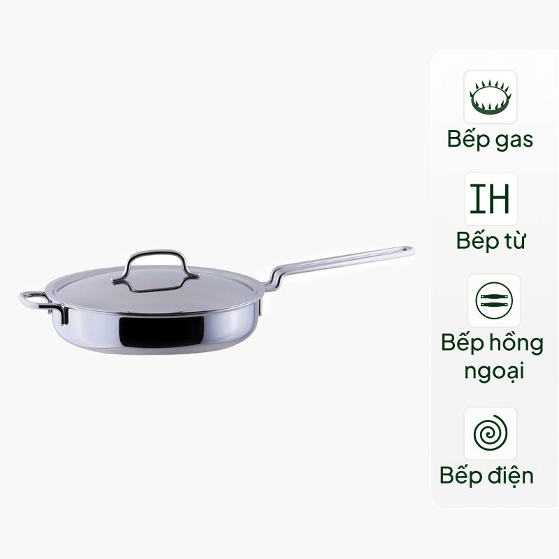 Chảo inox 304 Nhật Bản cao cấp 7 lớp liền khối chống ăn mòn, gỉ sét GEO 25cm