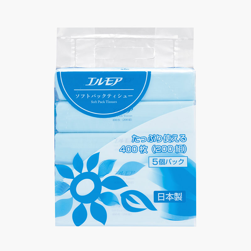 Khăn giấy ăn Nhật Bản dai mịn 2 lớp Ellemoi 200 tờx5 gói