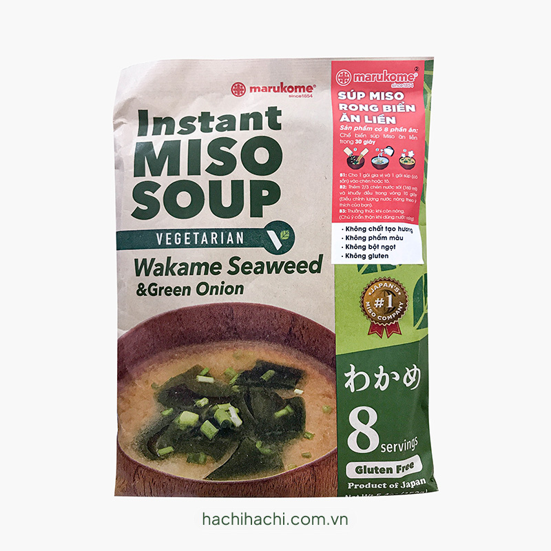 Súp miso ăn liền chay rong biển Wakame và hành lá Marukome 152g (19g x 8 gói)