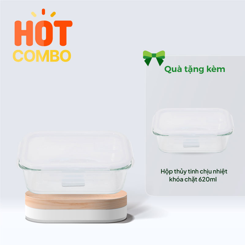 Combo mua Hộp thủy tinh chịu nhiệt khóa chặt 1.1L tặng Hộp thủy tinh chịu nhiệt khóa chặt 620ml