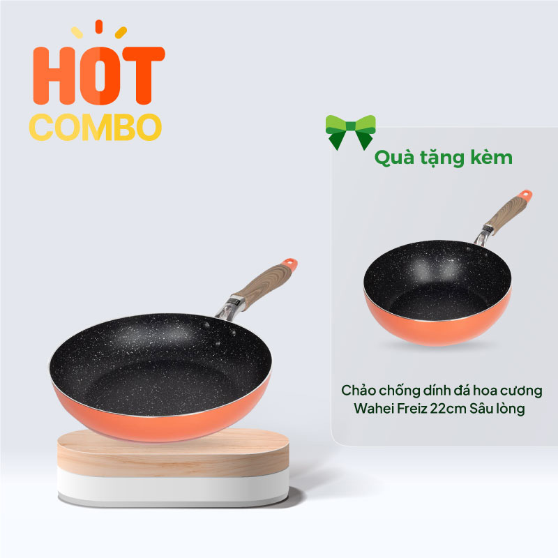 Combo mua Chảo chống dính đá hoa cương Wahei Freiz 26cm tặng Chảo cùng loại size 22cm