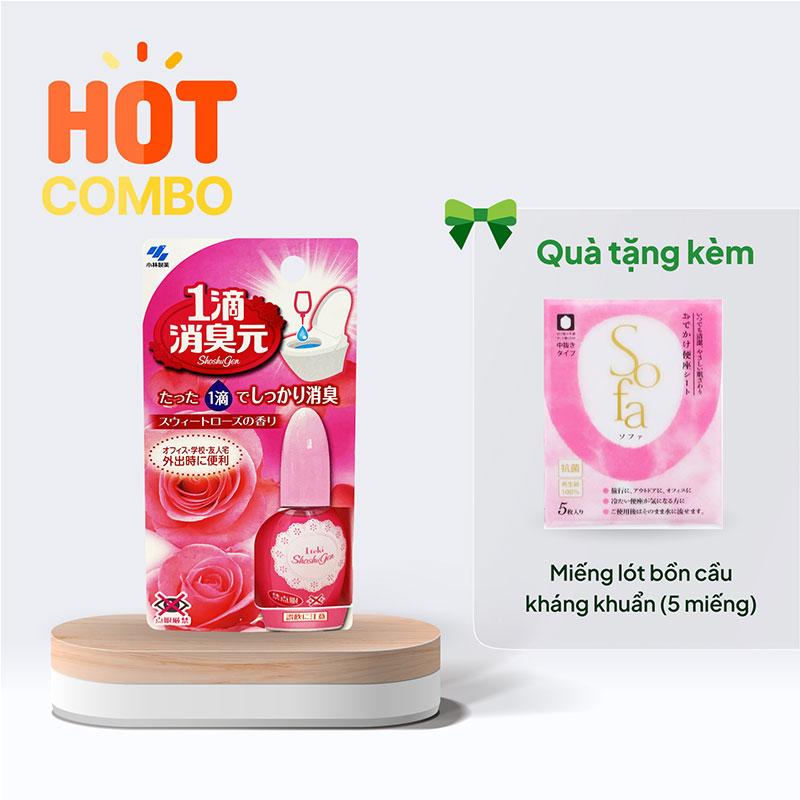 Combo mua Nước nhỏ thơm bồn cầu Kobayashi 20ml chỉ 65K tặng Miếng lót bồn cầu kháng khuẩn (5 miếng) 