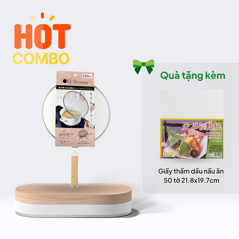 Combo mua Lưới đậy chống văng dầu 25cm tặng Giấy thấm dầu nấu ăn 50 tờ 21.8x19.7cm