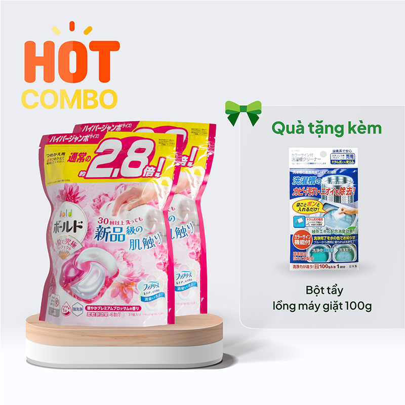 Combo 2 túi Viên giặt xả khử mùi Gel Ball hương hoa 31 viên chỉ 430K- tặng Bột tẩy lồng máy giặt 100g