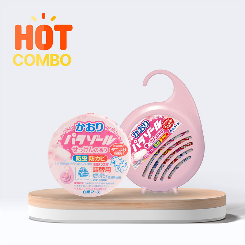 Combo Viên khử mùi tủ quần áo Hakugen Earth hương xà phòng 108g (1 hộp treo & lõi thay thế)