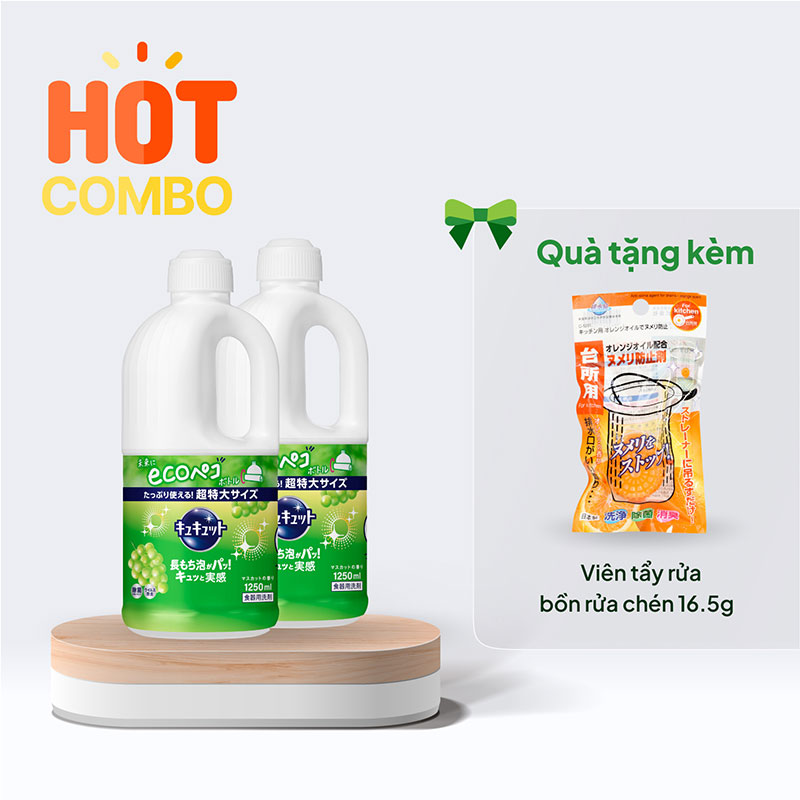Combo 2 Nước rửa chén Kao chống khuẩn hương nho 1.25L chỉ 279K- tặng thêm Viên tẩy rửa bồn rửa chén 16.5g