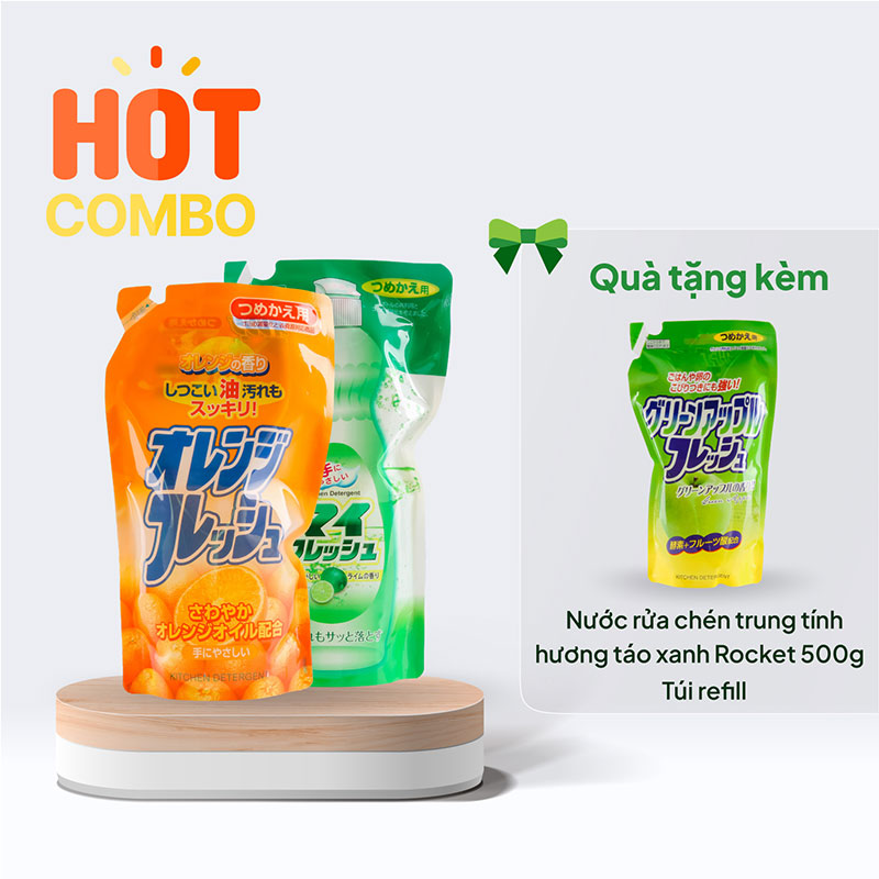 Combo mua 2 tặng 1 Nước rửa chén trung tính Rocket 500g (Mua hương cam, chanh tặng hương táo)