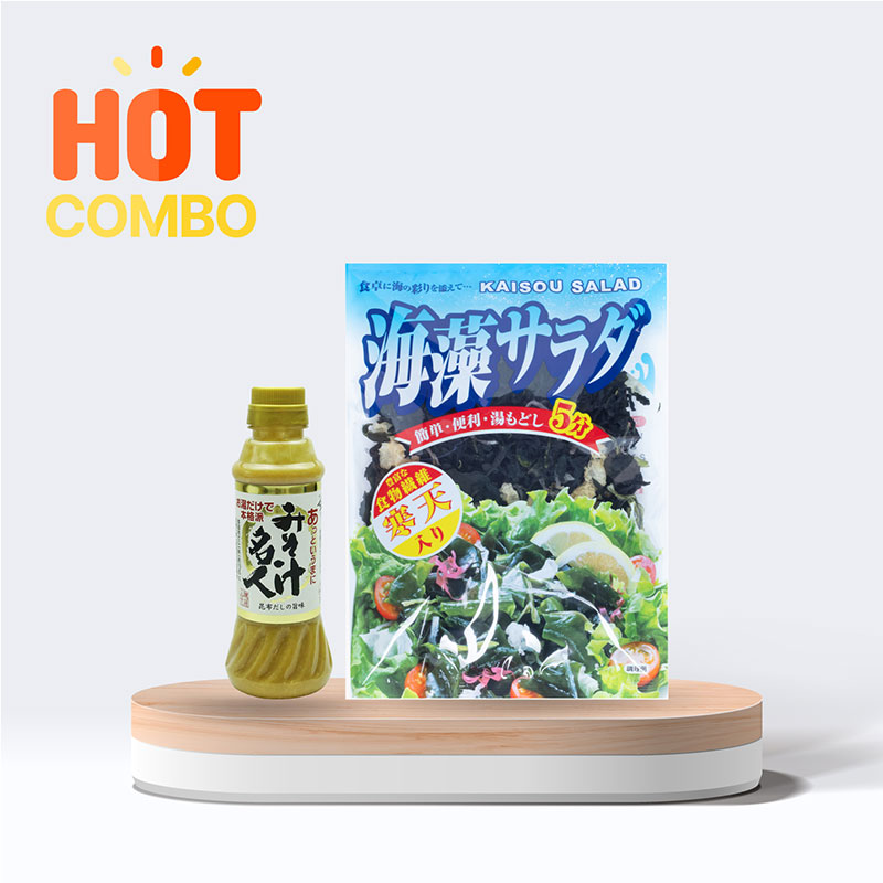 Combo Miso dashi tảo bẹ nấu canh ăn liền Yamagen 330g và Rong biển hỗn hợp Wakame Kanten 70g