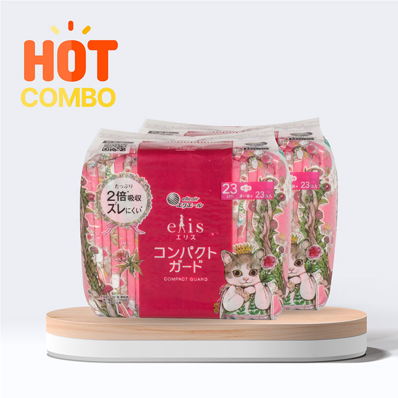  Combo 2 gói [GIÁ TỐT] Băng vệ sinh siêu mỏng có cánh Elis Compact 23cm 23 miếng