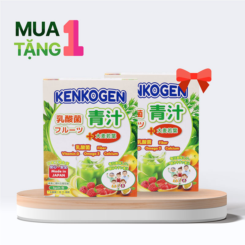 Mua 1 tặng 1 TPBS: Bột mầm lúa mạch non Nhật Bản Kenkogen trái cây lợi khuẩn, chất xơ, Omega 3 Canxi D 24 gói