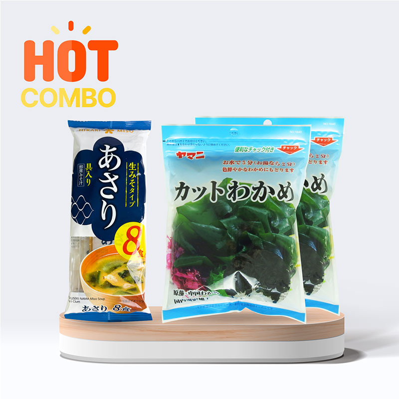 Combo 2 gói Rong biển Wakame 40g và súp Miso sò lụa ăn liền Hikari Miso 128g (8 gói)