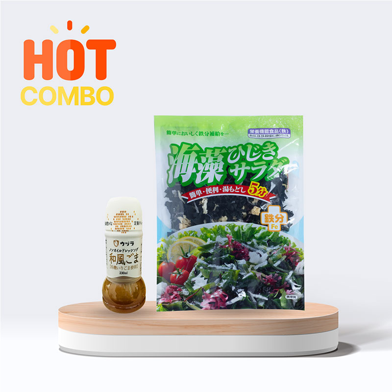 Combo Rong biển hỗn hợp Wakame Hijiki 60g và  Sốt mè trộn Salad ít béo Udurasu 230ml