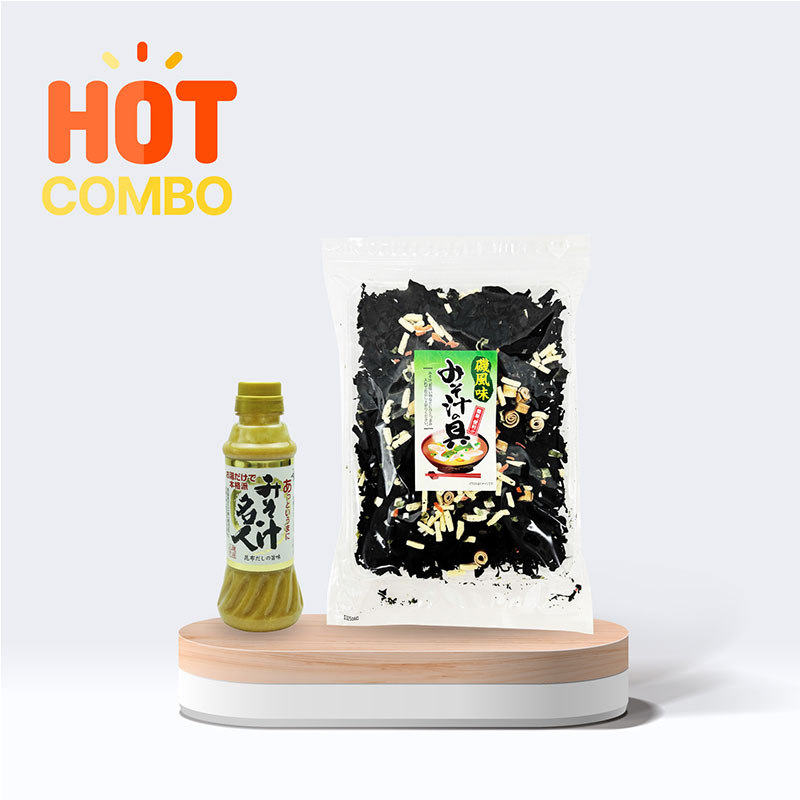 Combo Miso dashi tảo bẹ nấu canh ăn liền Yamagen 330g và Rong biển đậu hũ nấu canh, súp miso Sanko 90g