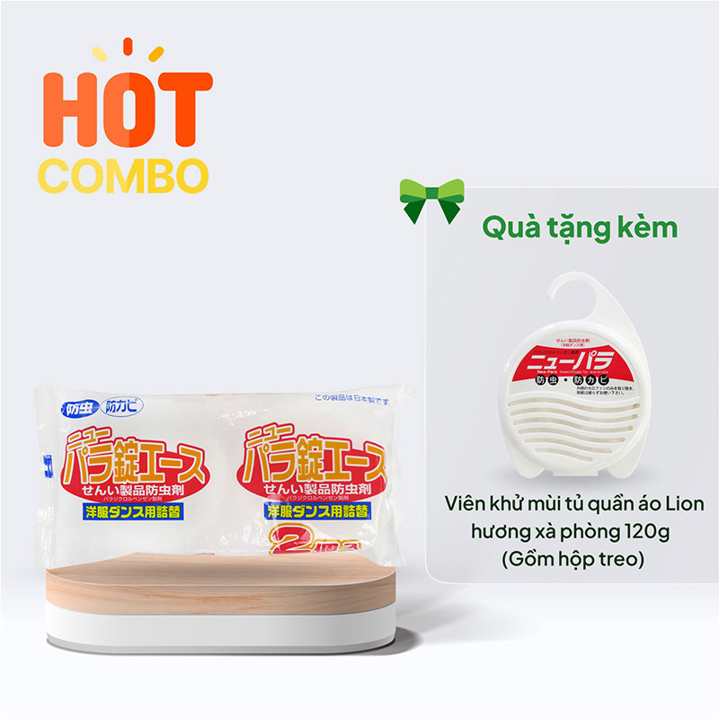 Combo mua Viên khử mùi tủ quần áo Lion 120gx2viên (lõi thay thế) tặng 1 viên gồm hộp treo