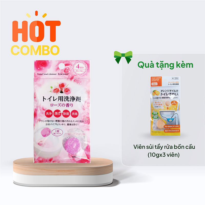 Combo Viên tẩy rửa khử mùi bồn cầu 10gx4 viên (Chống khuẩn) tặng Viên sủi tẩy rửa bồn cầu (10gx3 viên)