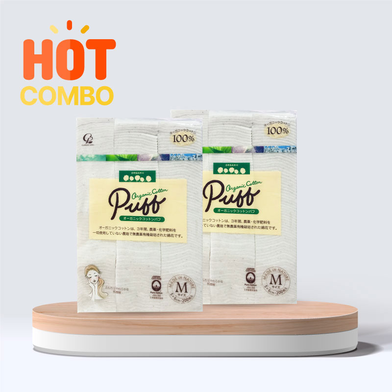 Combo 2 gói  Bông tẩy trang Cotton Organic thiên nhiên 200 miếng size M