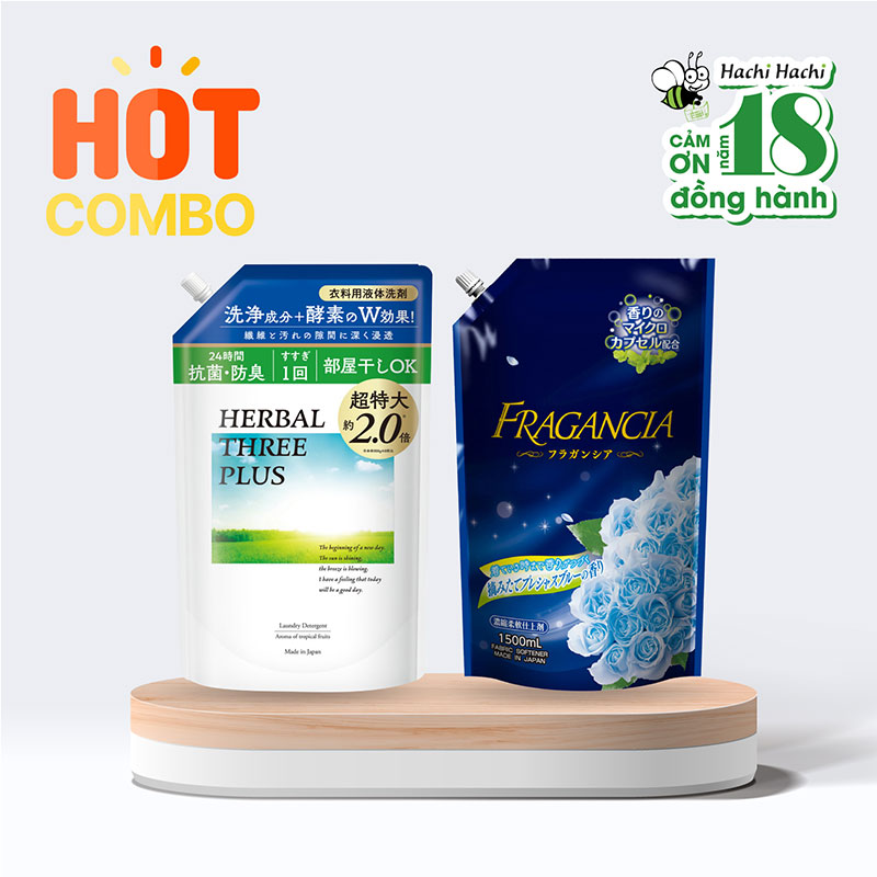 Combo Nước giặt chống khuẩn khử mùi Mitsuei 1.45kg Hương hoa trái và Nước xả đậm đặc làm mềm vải Rocket 1.5L