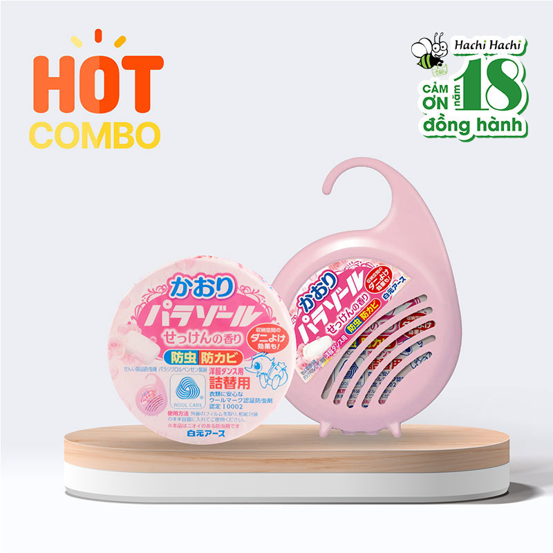 Combo Viên khử mùi tủ quần áo Hakugen Earth hương xà phòng 108g (Gồm hộp treo và lõi thay thế)