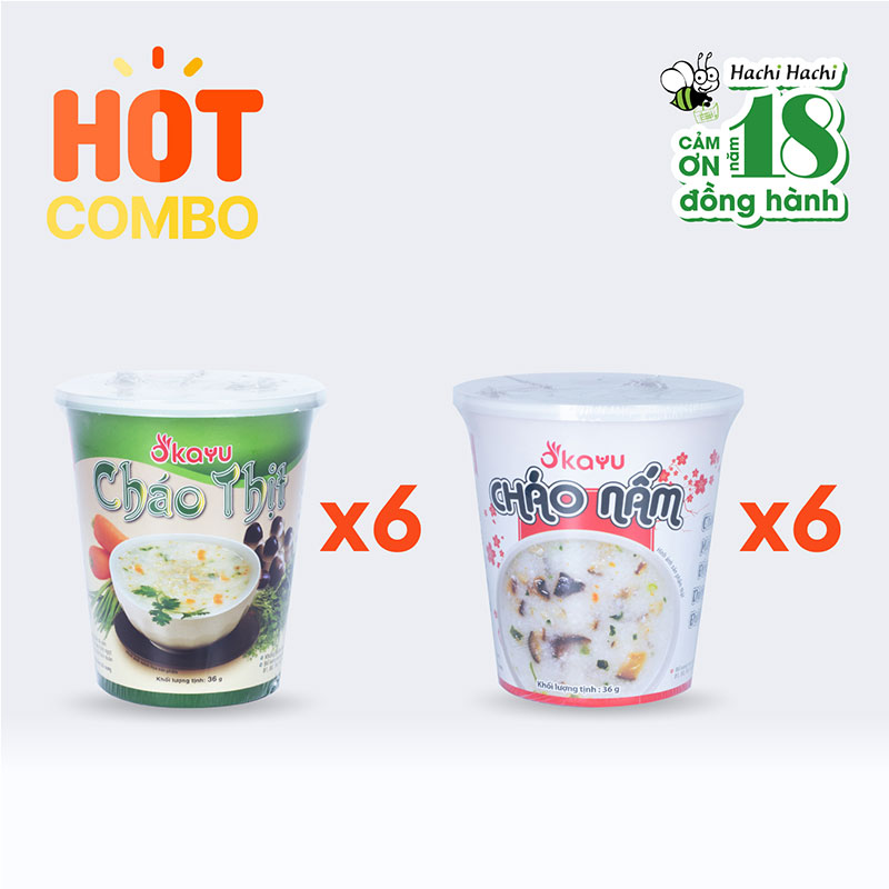 Combo 6 hộp Cháo thịt Asuzac 36g & 6 hộp Cháo nấm Asuzac 36g