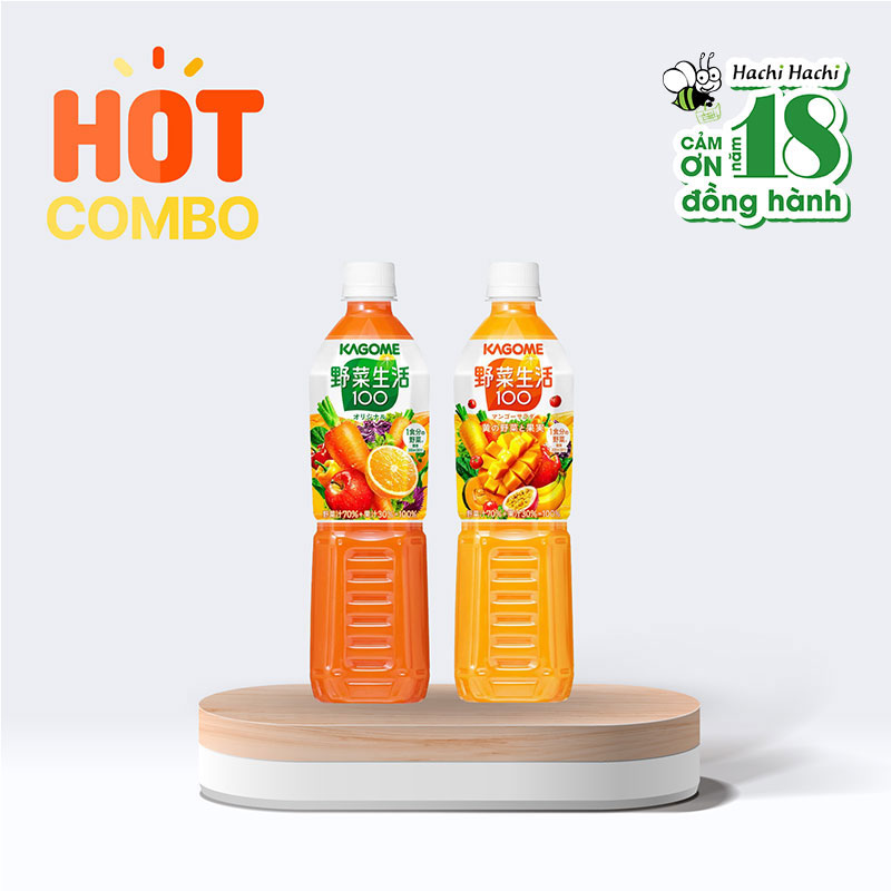 Combo 2 chai Nước ép rau củ quả nguyên chất Kagome 720ml (Original + Fruity Salad)