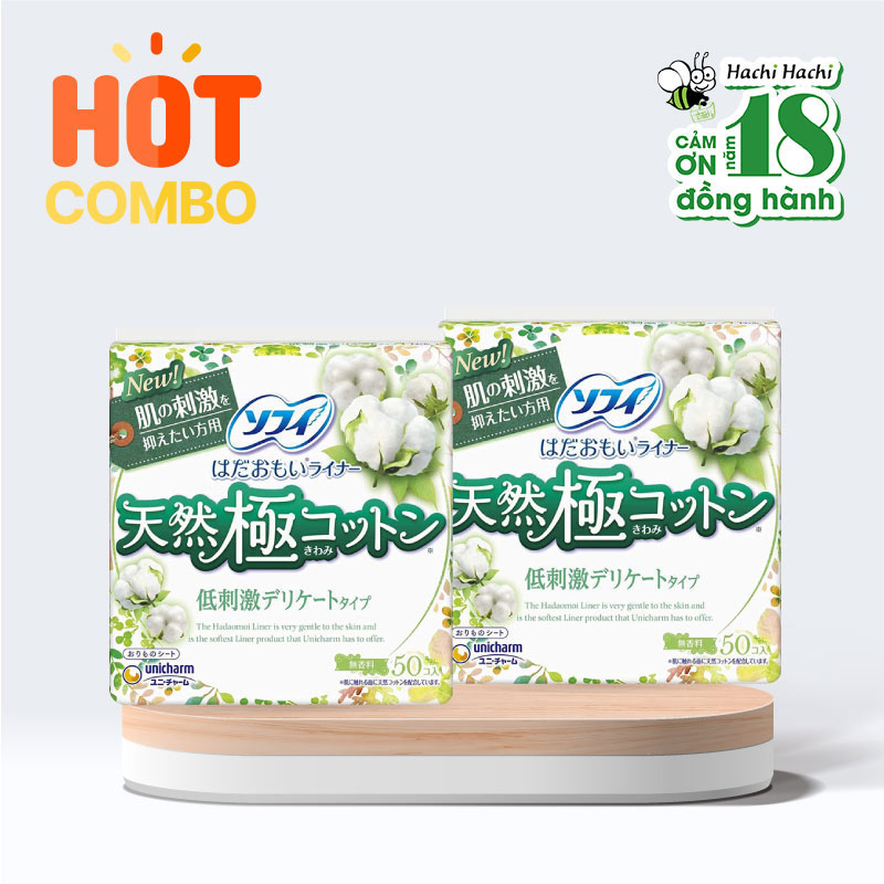 Combo 2 gói Băng vệ sinh hàng ngày Natural Cotton siêu mỏng Sofy 14cm 50 miếng