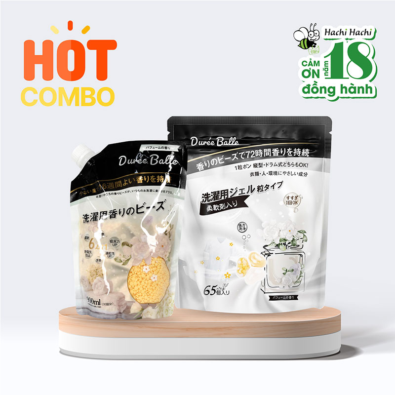 Combo Viên giặt xả hương nước hoa Duree Balle 65 viên Viên xả vải hương nước hoa 900ml
