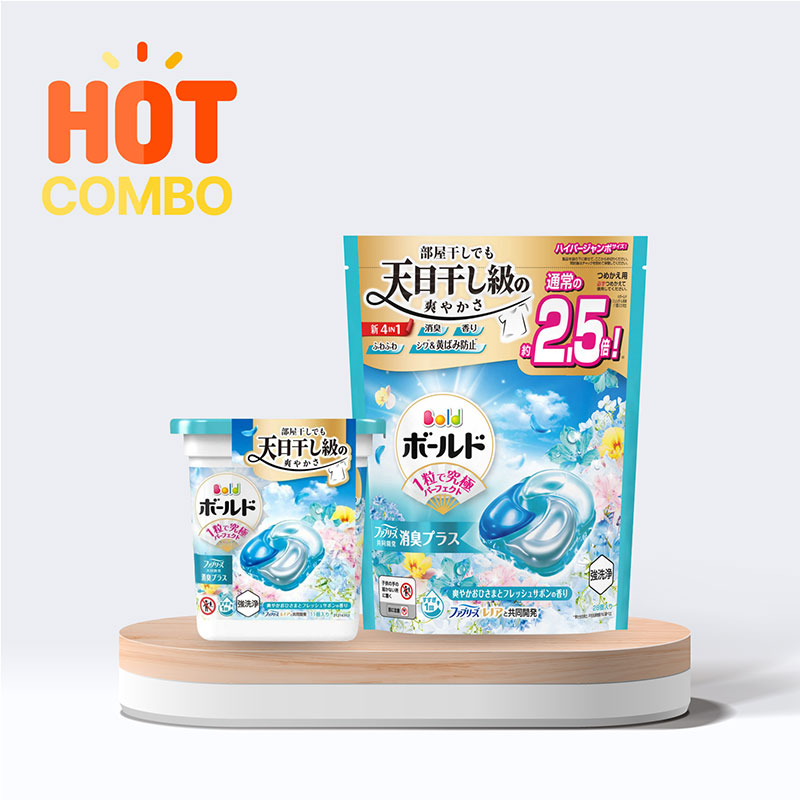 Combo Viên giặt xả khử mùi, chống nhăn, ố vàng 4 trong 1  P&G hương nắng mai (túi 28 viên & hộp 11 viên)